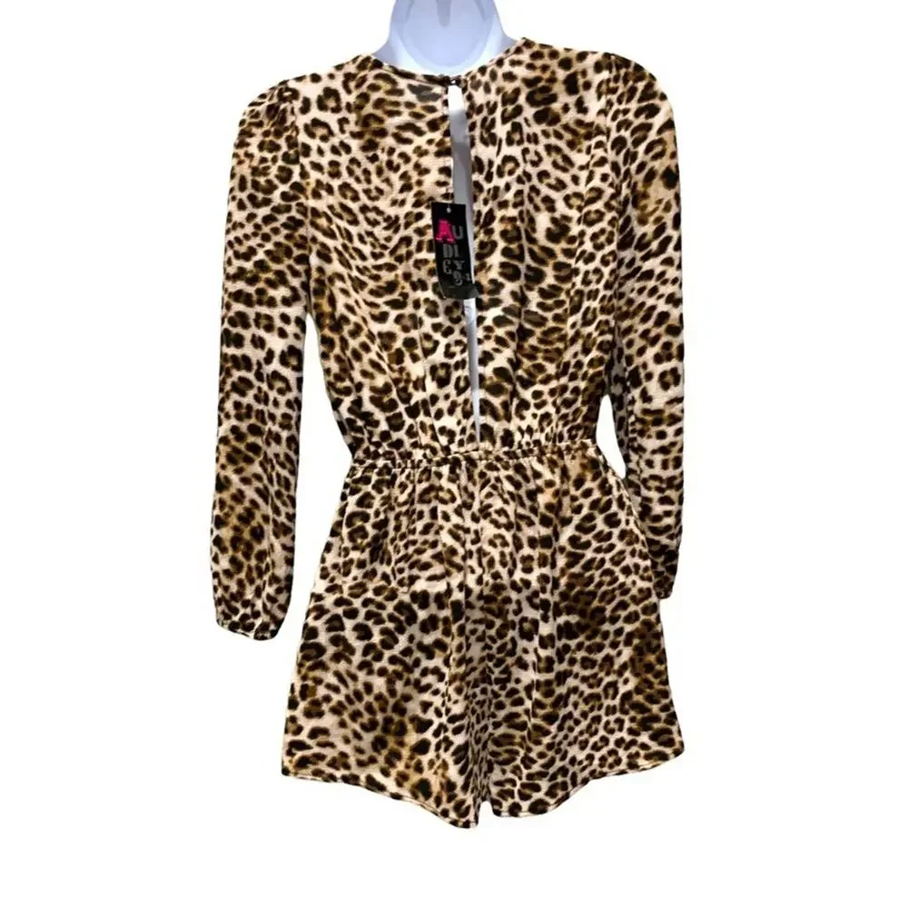 Audrey 3+1 romper animal print leopard gathered elasticized waist size small‎
